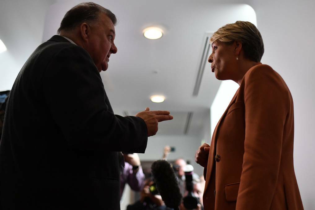 Liberal MP Craig Kelly and Labor MP Tanya Plibersek argue in the Press Gallery at Parliament House. Picture: Sam Mooy/Getty Images
