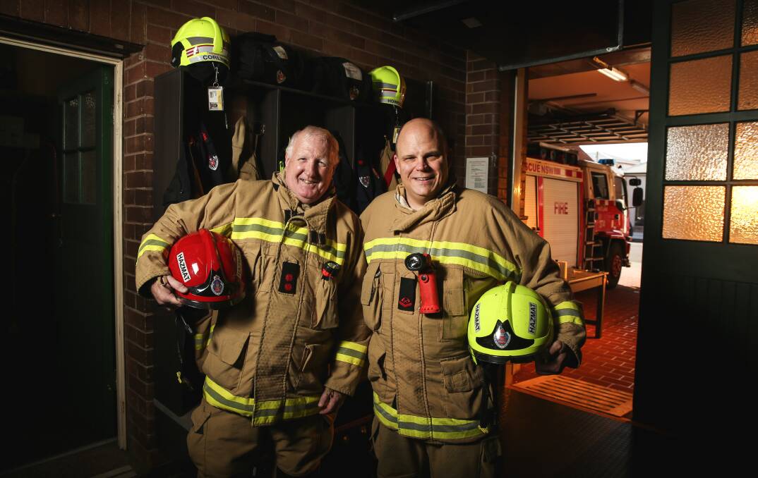 TOURS: Station captain Paul Casey and Patrick Levesque at Maitland. The town's fire station will be one of many open to the public on Saturday. Picture: Marina Neil