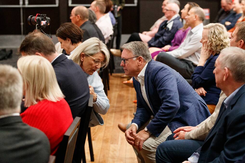 HAPPY: Joel Fitzgibbon talks to NSW Labor deputy leader Yasmin Catley at a campaign launch in Singleton on Sunday. Picture: Max Mason-Hubers 