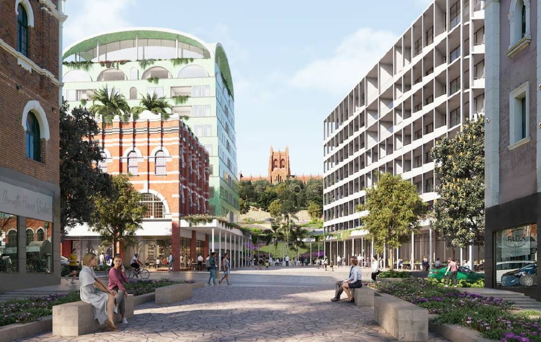 An Iris Capital artist's impression of the proposed view corridor through the EastEnd development to Christ Church Cathedral. Image supplied 
