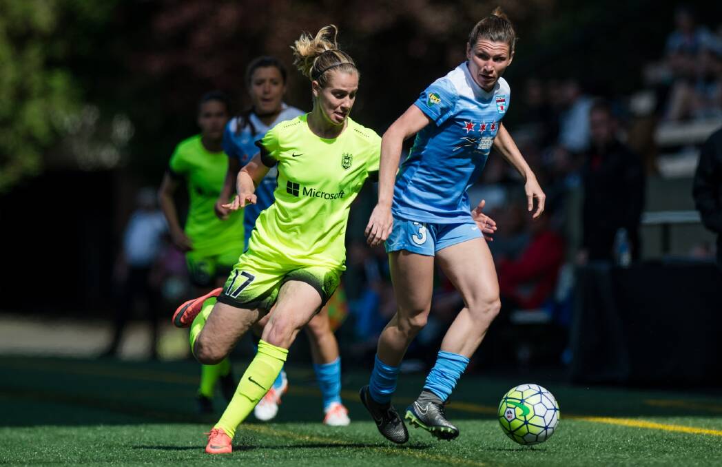Arin Gilliland, right, playing for Chicago Red Stars.