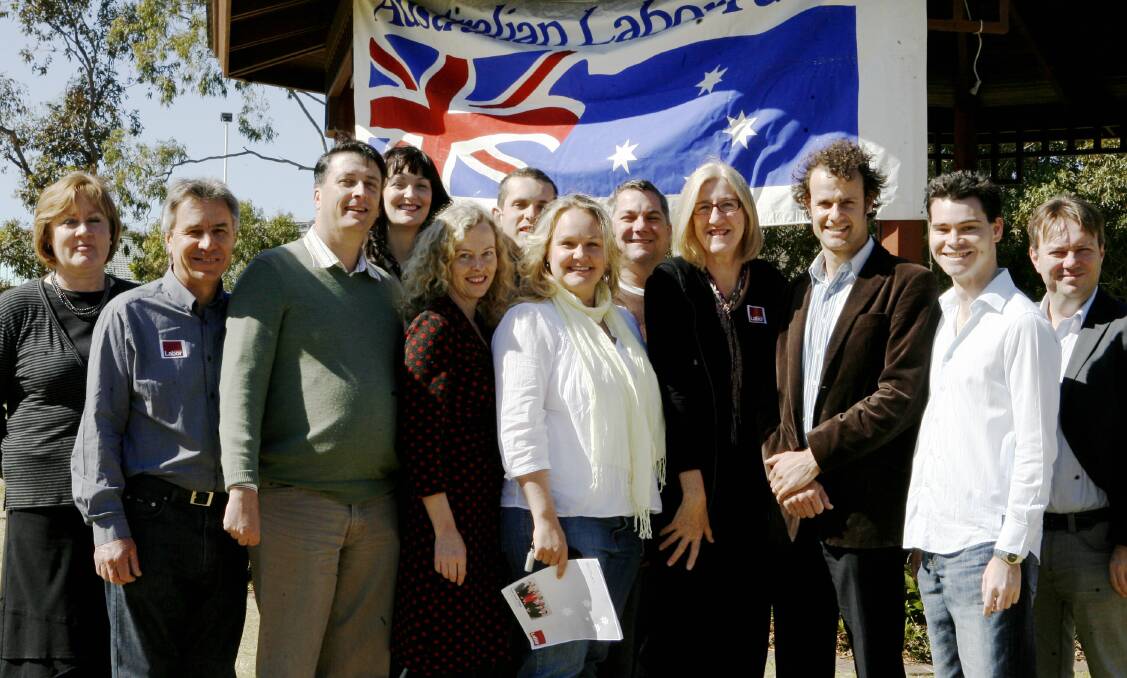HAPPIER TIMES: Catherine Henry, far left, with Nuatali Nelmes, centre, and other Labor candidates before the 2008 Newcastle council election. 