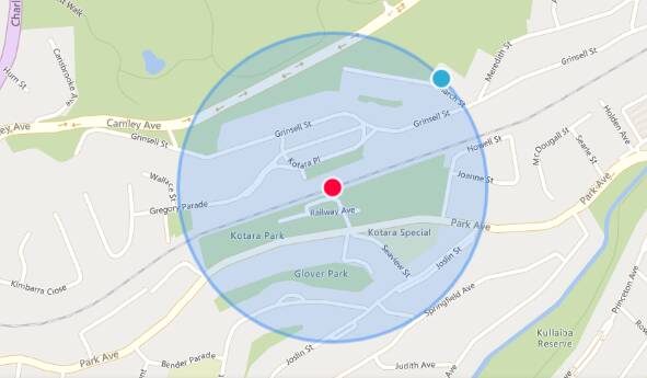 A map showing a 400-metre radius zone around Kotara station. Image supplied