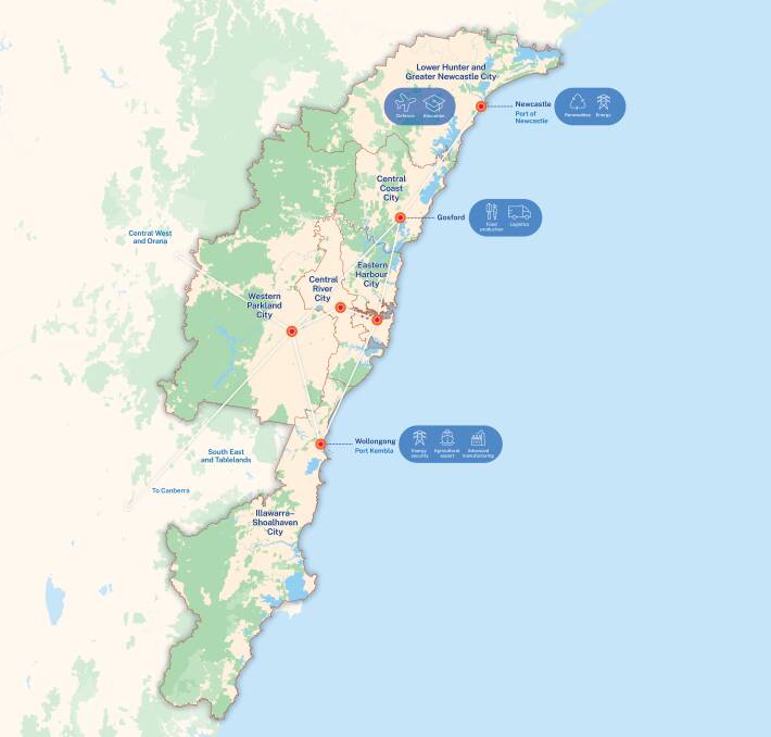 The new Greater Cities Commission area stretches from Port Stephens to Shoalhaven.