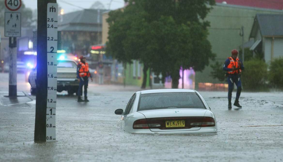 A car stranded in flood waters in Wallsend in 2016.
