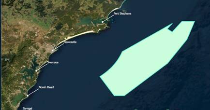 The final declared zone for the Hunter offshore wind project. Image supplied by Department of Climate Change, Energy, Environment and Water 