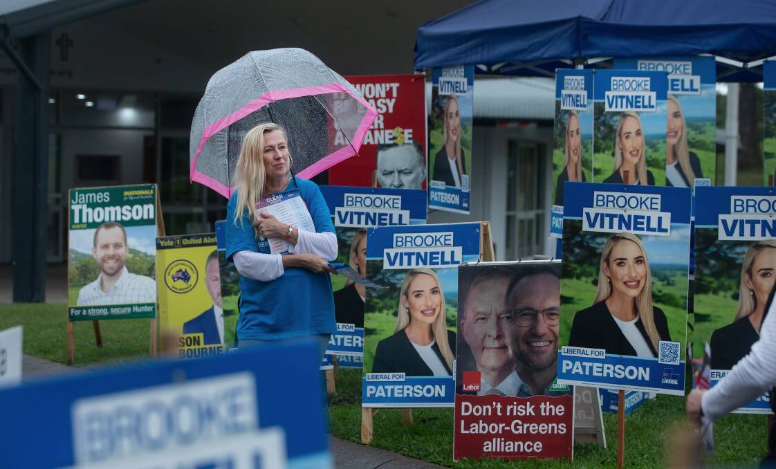 FAMILY AFFAIR: Liberal candidate Brooke Vitnell's mother, Nicole, at the Paterson electorate early voting centre in East Maitland. Picture: Marina Neil 