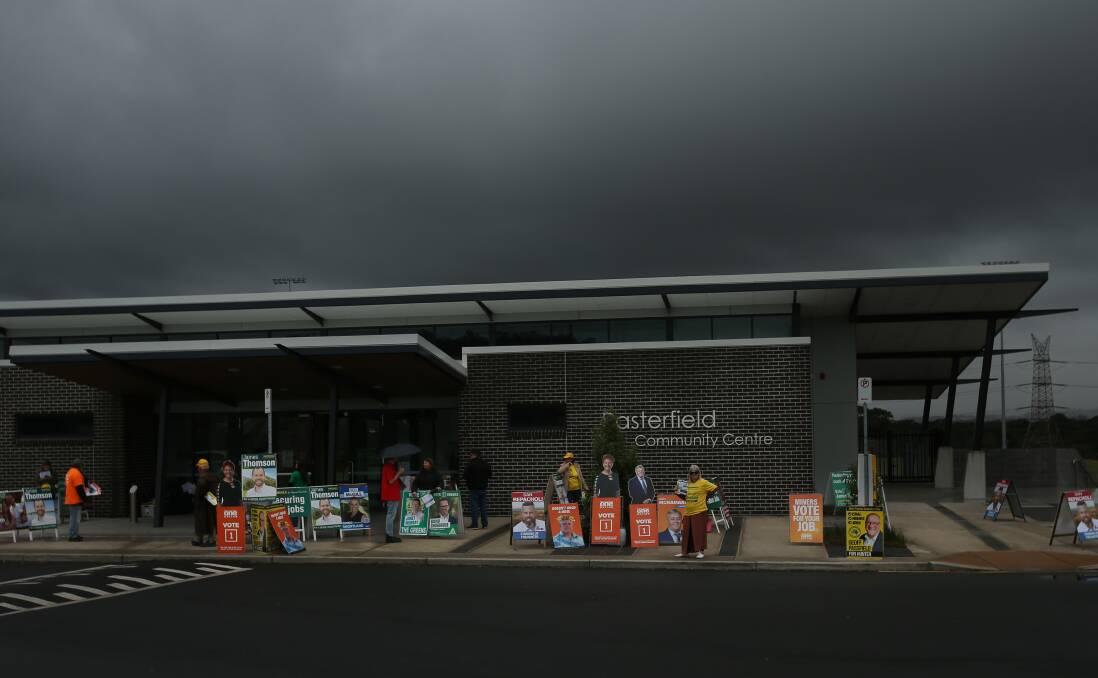 STORM CLOUDS: Grey skies gather over the voting station at Cameron Park on Friday. Picture: Simone De Peak 