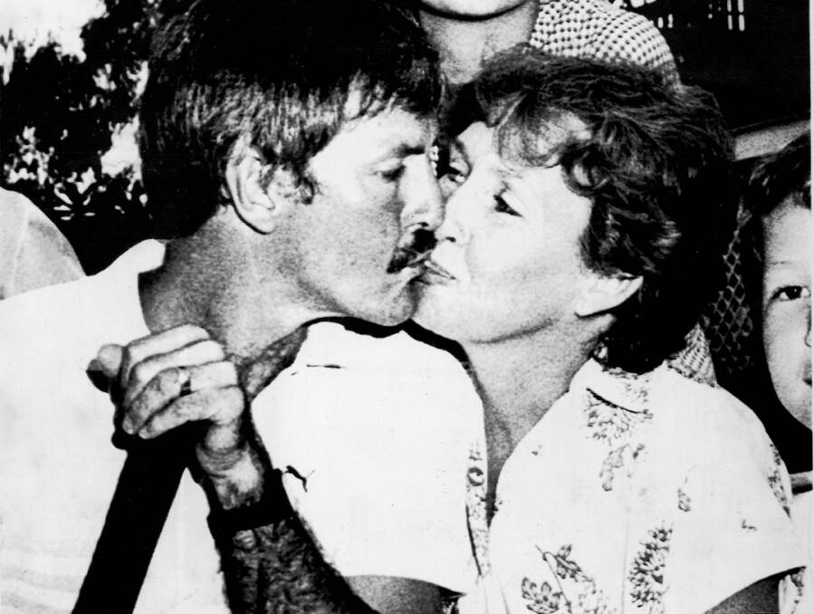 HAPPIER TIMES: Carolyn gives Robert a congratulatory kiss after he was named in the 1985 Ashes touring squad, two days after NSW won the Sheffield Shield final.