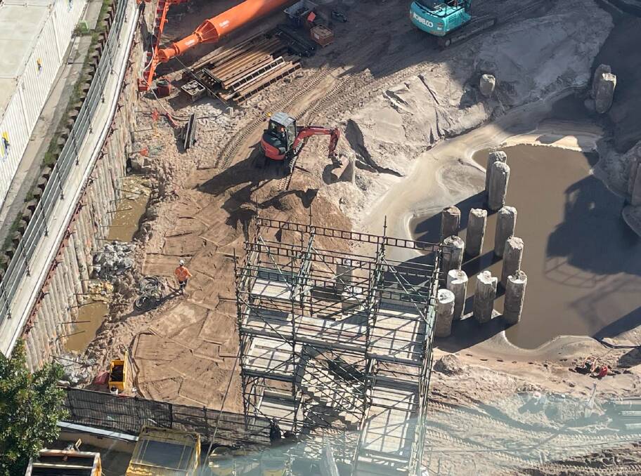 An aerial photograph of water leaking into the Bowline construction site.