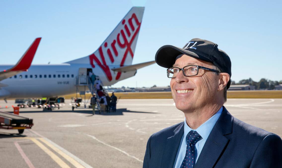 LOCKED IN: Newcastle Airport chief executive Dr Peter Cock after announcing the extension of Auckland flights in July.
