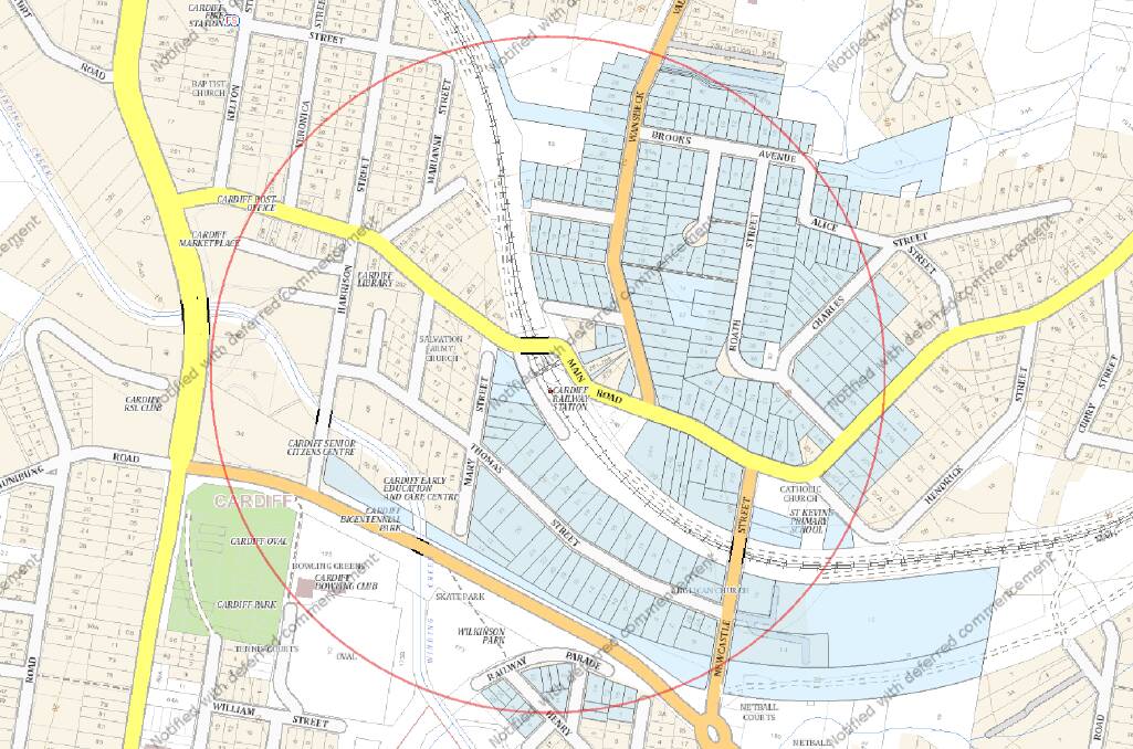 The Cardiff Station zone, with government-identified "redevelopment sites" in blue. 