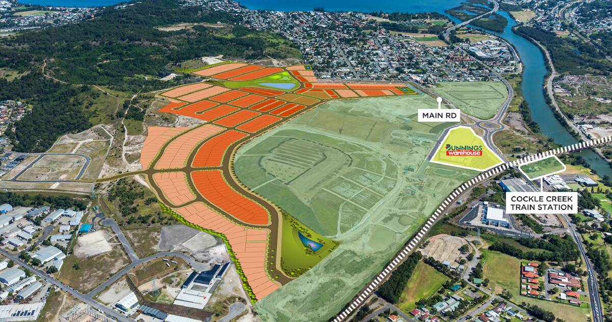 An aerial view of the Green Capital Group housing redevelopment at Boolaroo (in orange) from the company's website.  
