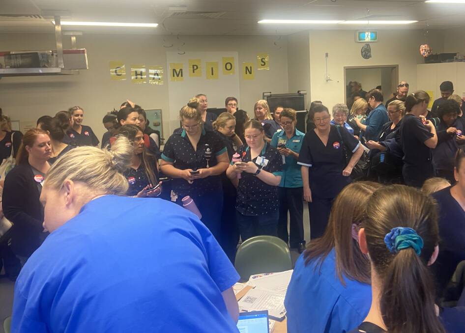 They're walking: Big turn out for voting at the NSW Nurses and MIdwives branch meeting at Belmont Hospital.