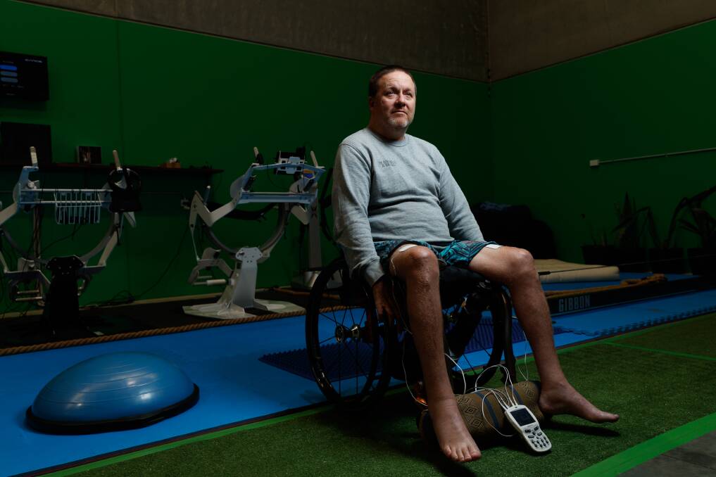 Cutting edge: Angus McConnel, 48, suffered a spinal cord injury in an accident in 2013. He has been using virtual reality technology in his rehabilitation which he said is challenging and motivating. Picture: Max Mason-Hubers