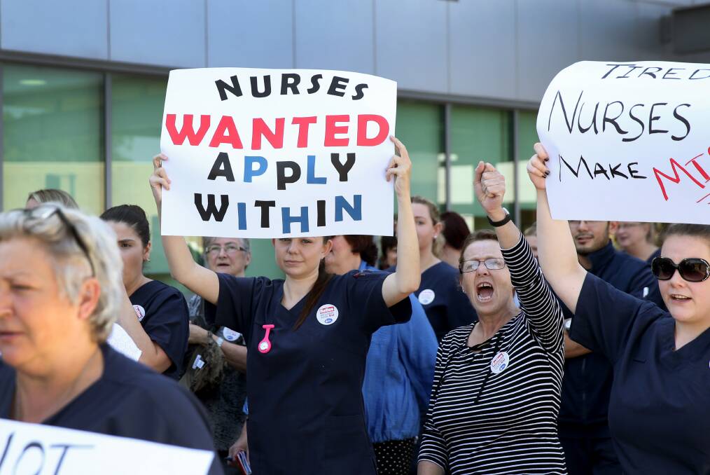 Ratios: Nurses express frustrations over staffing conditions at a protest at John Hunter Hospital during their lunch break in September, 2017. Picture: Marina Neil