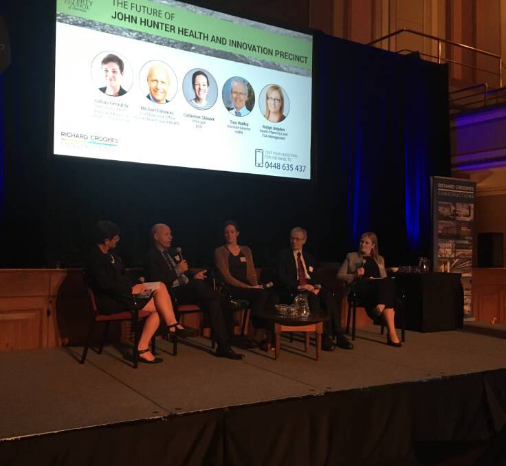 Big plans: From left, Gillian Geraghty, of Rural and Regional Health Infrastructure, and Hunter New England Health chief, Michael DiRienzo, joined a panel at the Property Council lunch to talk about the hospital redevelopment.