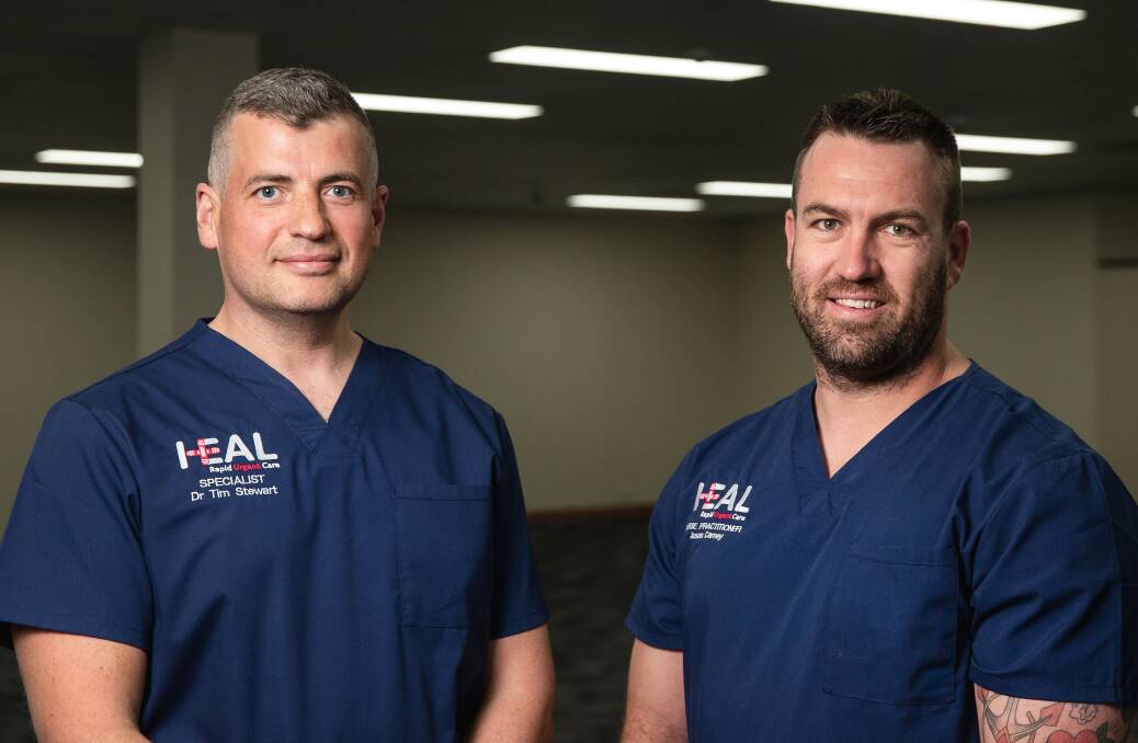 Rapid response: Emergency specialist Dr Tim Stewart and nurse practitioner Jason Carney are preparing to open an urgent care centre in Newcastle, on the corner of Parry and Unions Street, before Christmas. Picture: Marina Neil