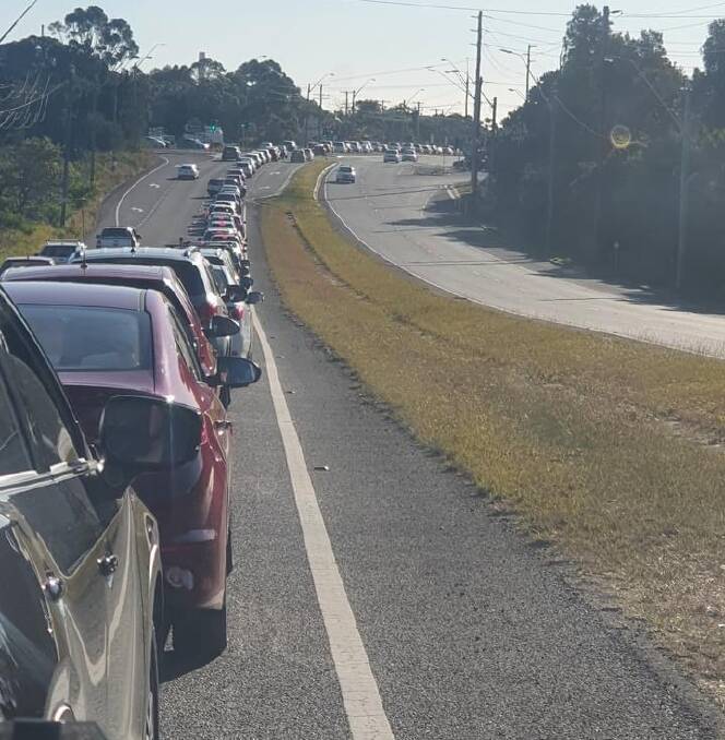 COVID chaos: Traffic banks up at Doyalson as people rush to get tested after Central Coast cases. Picture: Supplied