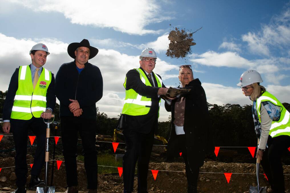 Sod milestone: Picture shows from left, Taylor Martin, Uncle Ray Smith, Brad Hazzard, Auntie Cheryl Smith, Rebecca Wark. The Minister for Health Brad Hazzard and Parliamentary Secretary for the Hunter Taylor Martin marked a major milestone at the John Hunter Health and Innovation Precinct. Picture: Jonathan Carroll 