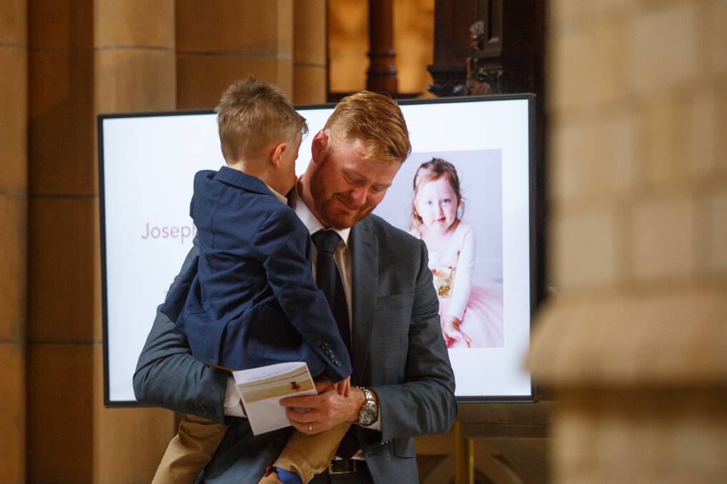 Honouring Josie: Dr Matt Dun and George at Josephine's funeral. For 22 months, she battled DIPG - an aggressive and inoperable brain stem cancer. Picture: Max Mason-Hubers