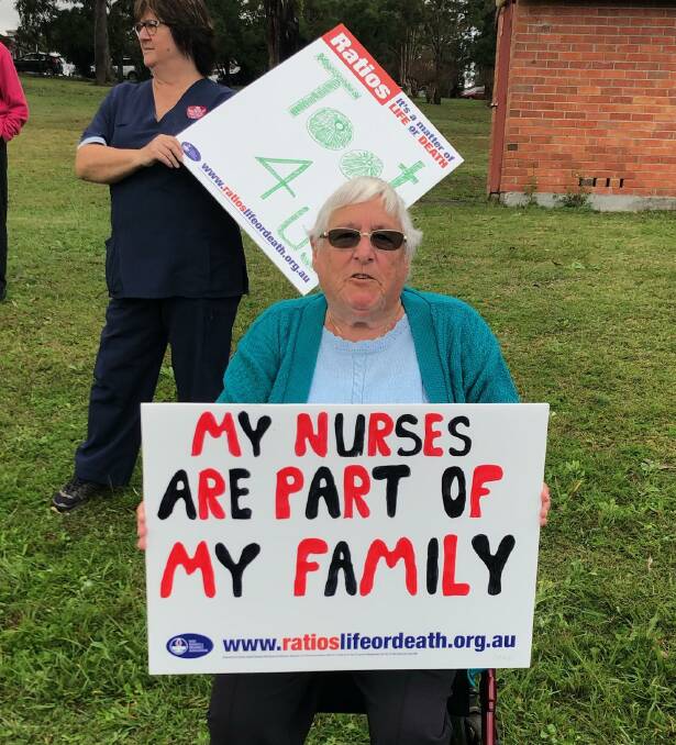 Rally: A resident of the Gloucester Soldiers' Memorial Hospital nursing home supports nurses at Thursday's protest.