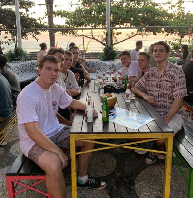 Having fun: Lawson and his friends, earlier in the week of their trip to Bali.