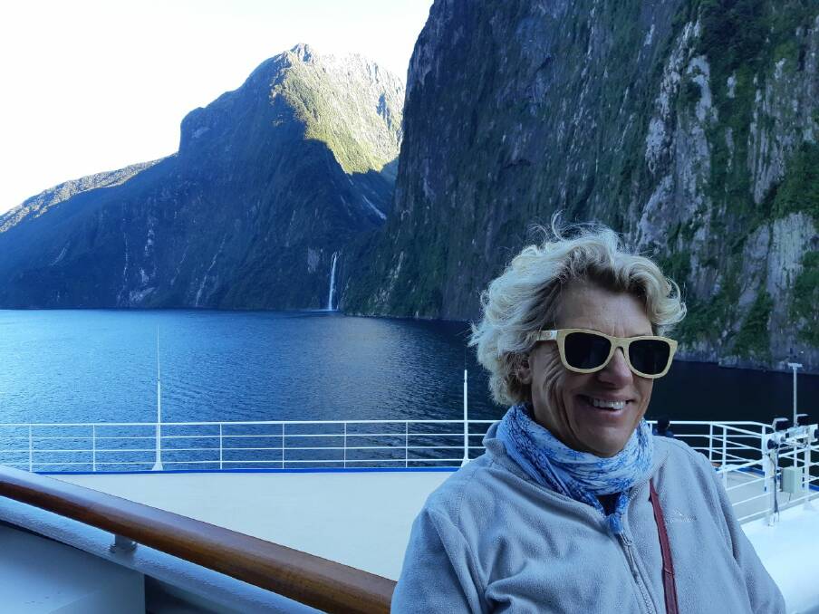 Cruising: Kim Hurley on board the Ruby Princess while passing through Fiordland. Picture: Supplied