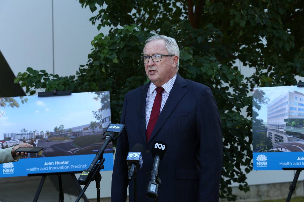 Hospital update: NSW Health Minister Brad Hazzard unveiled the latest plans for the John Hunter Health and Innovation Precinct in Newcastle on Tuesday before visiting the almost completed new Maitland Hospital. Picture: Simone De Peak