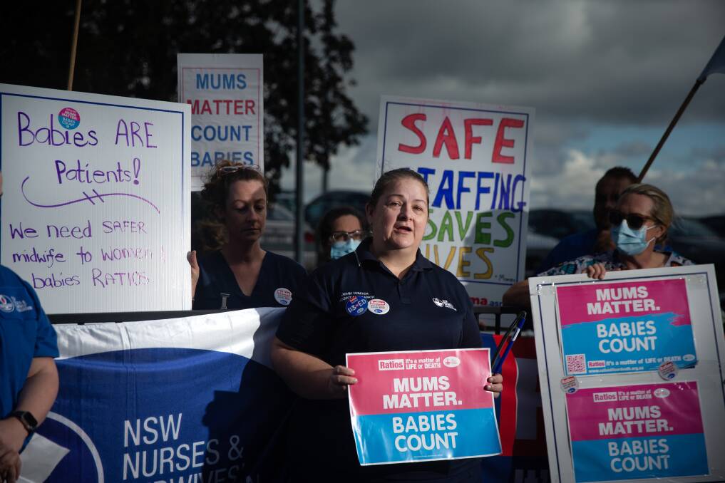 Fight on: Rachel Hughes, the NSWNMA branch secretary for John Hunter Hospital, says nurses have been crying out for help. Pictured at a recent rally. Picture: Marina Neil