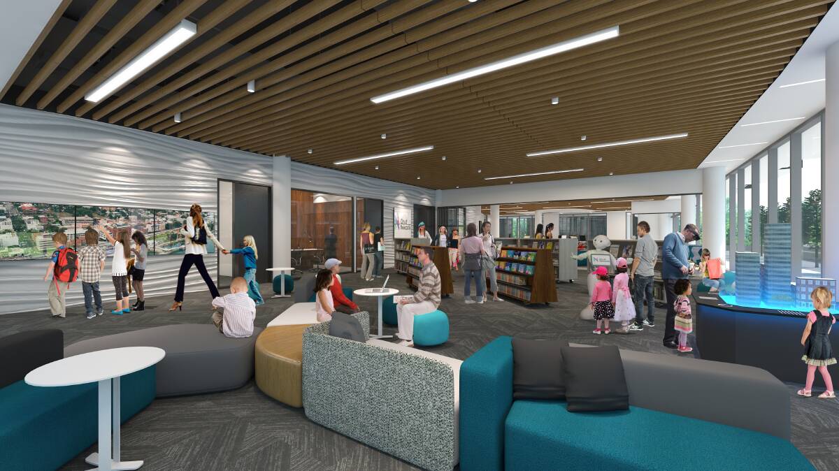 Library of the future: An artist's impression of the digital library planned for the ground floor of City of Newcastle's new administration building, which will be occupied by council staff within months.