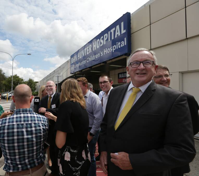 Investment: Brad Hazzard, Minister for Health and Medical Research, addressed media regarding the NSW Liberal National Government’s $780 million commitment to redevelop John Hunter Hospital. Picture: Simone De Peak
