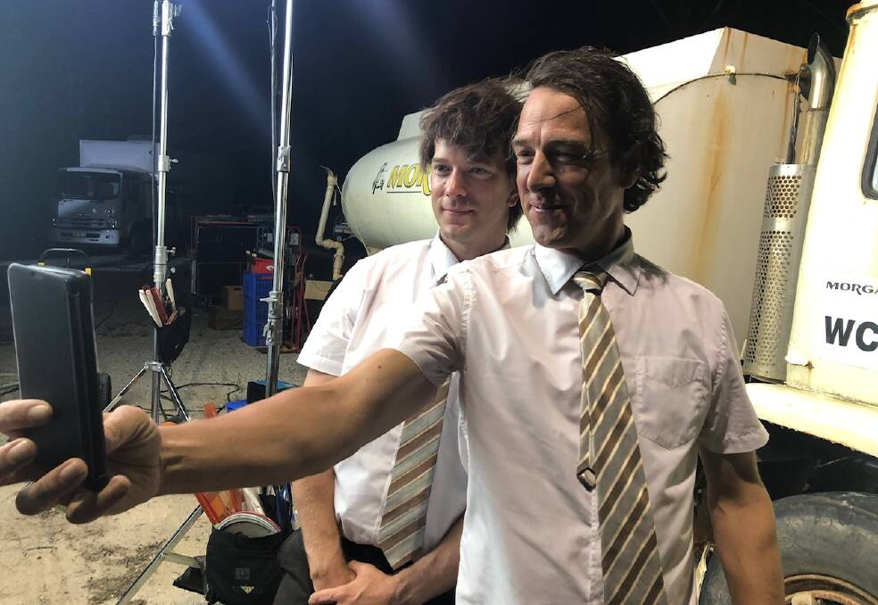 MOVIE MAN: Stunt double, rigger and safety assistant Jake Bennett - above with Samuel Johnson on the set of Eden. Picture: Supplied