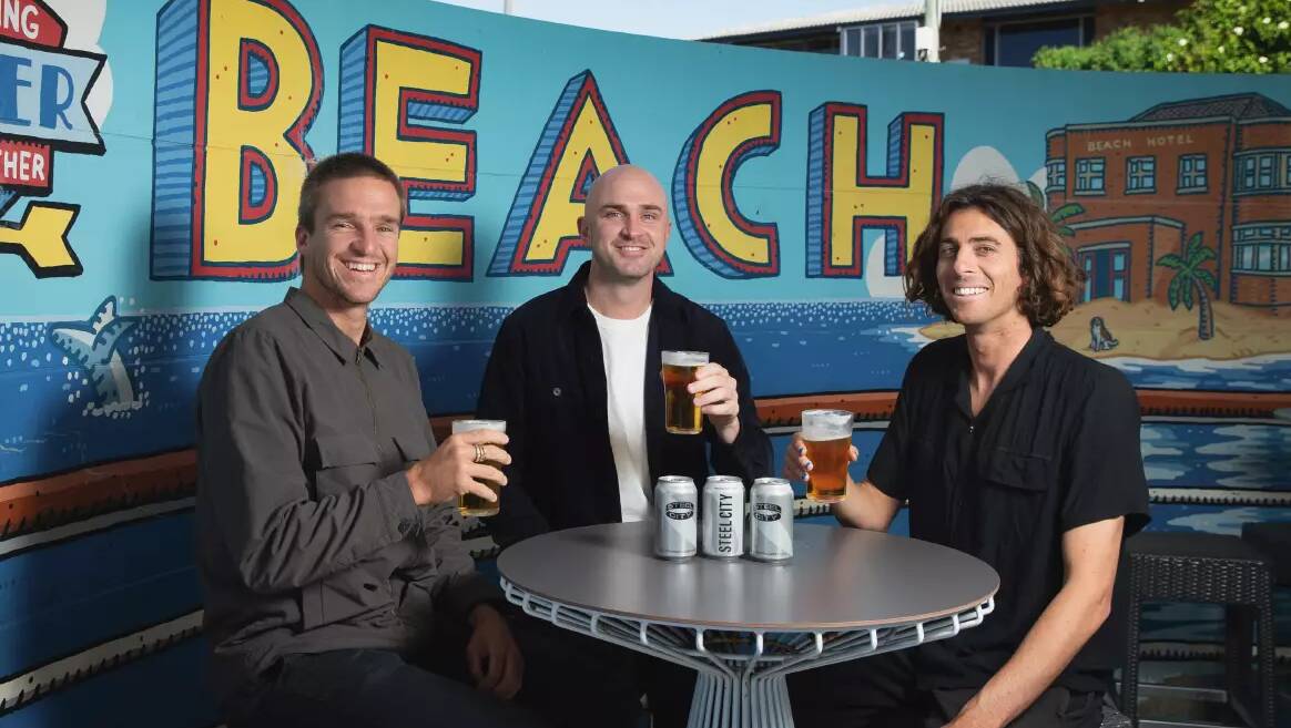 Three of Steel City Beer Co's 10 partners are Ryan Callinan, Oliver Semken and Craig Anderson in 2021. Picture by Marina Neil 