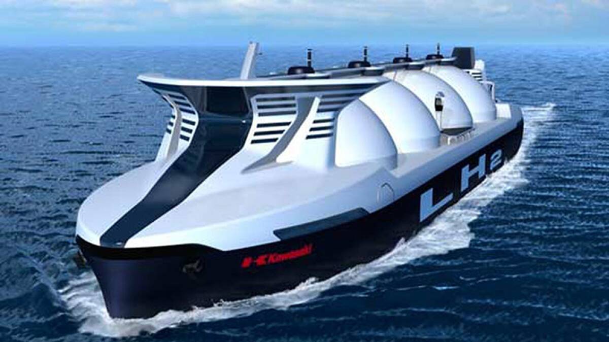 A next generation hydrogen transport ship that will carry hydrogen exports. Image:Kawasaki Heavy Industries