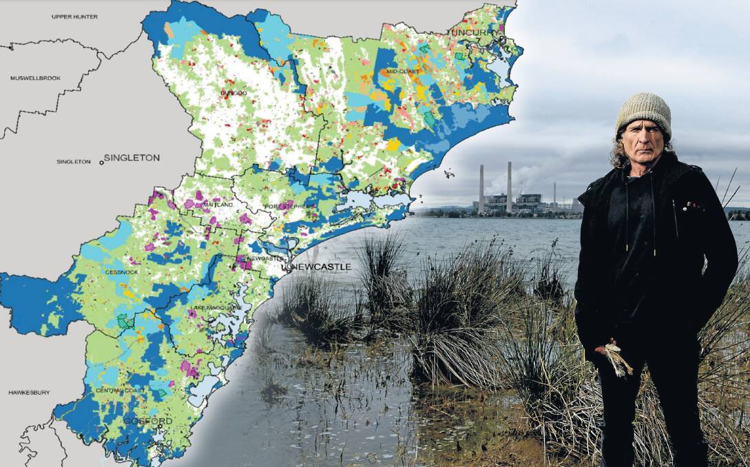 Report author Paul Winn and a map that shows 30 years of bushland loss in the Barrington-Hawkesbury corriodor.