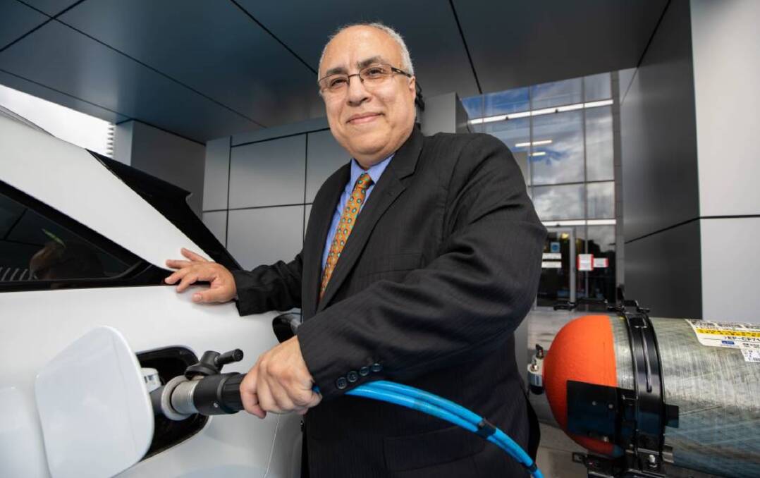 Breakthrough: Professor Behdad Moghtaderi refilling the Hyundai's NEXO hydrogen fuel cell SUV with green hydrogen. Picture: Eddie O'Reilly, University of Newcastle.