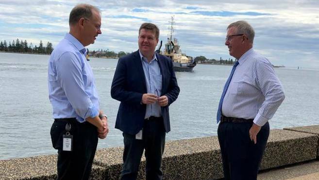 Port of Newcastle chief executive, Craig Carmody, Ross Cadell and Member for Parkes Mark Coulton.
