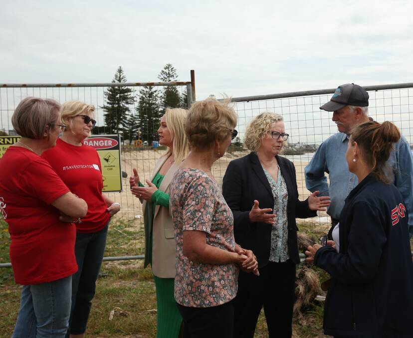 Newcastle Lord Mayor Nuatali Nelmes and federal Labor MP Sharon Claydon talking with Stockton locals on Wednesday. Picture by Simone DePeak.