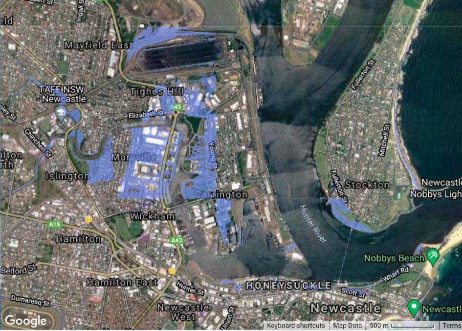 Blueprint: How sea level rise could affect parts of inner Newcastle by 2100