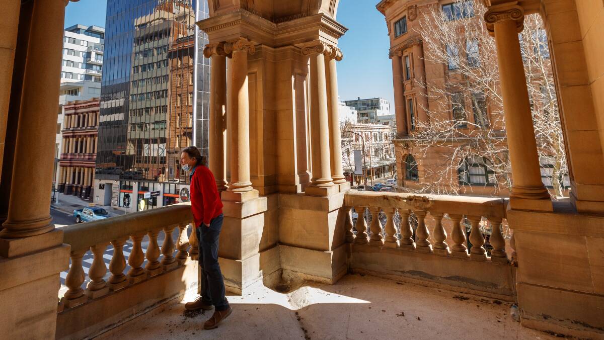 Jerry Schwartz on the balcony of the old post office in 2021. Picture. Max Mason-Hubers