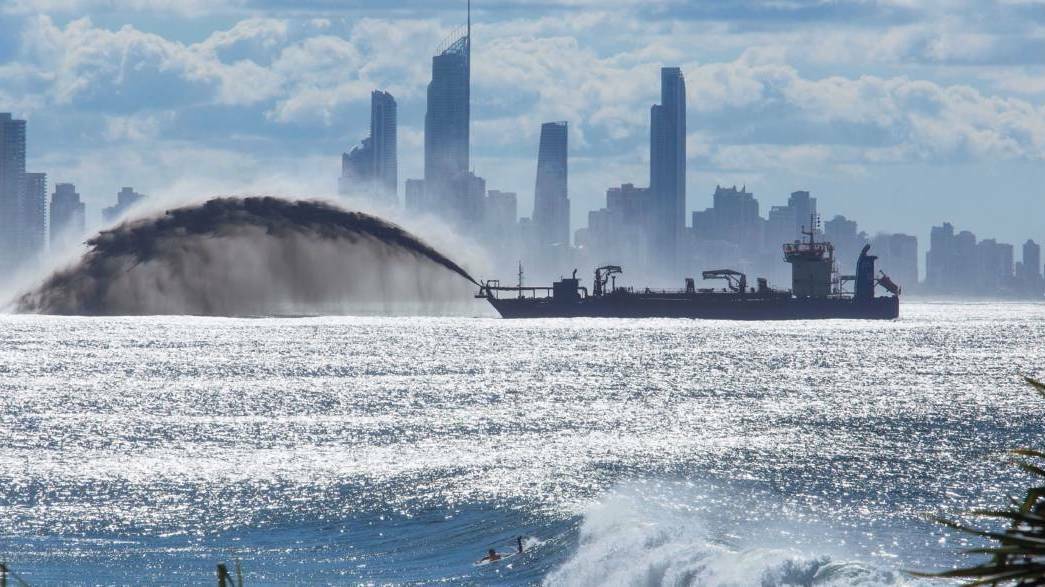 A dredger pumping sand at the Gold Coast in the lead up to the Commonwealth Games. Picture: RN Dredging
