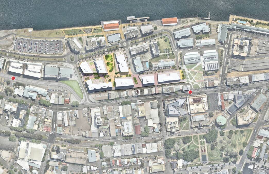 Footprint: The map shows where the new university campus will sit with the Honeysuckle precinct. 