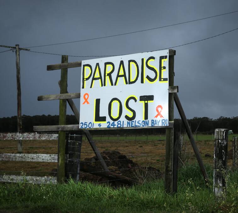 Despair: A sign outside a contaminated property at Williamtown. Researchers say community concern about PFAS exposure is immense. Picture: Marina Neil 