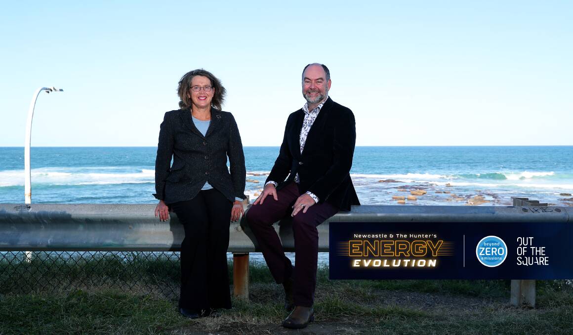 Beyond Zero Emissions Hunter engagement lead Sam Mella and Out of the Square Managing Director Marty Adnum are helping to promote the Hunter's clean energy evolution. Picture by Peter Lorimer.
