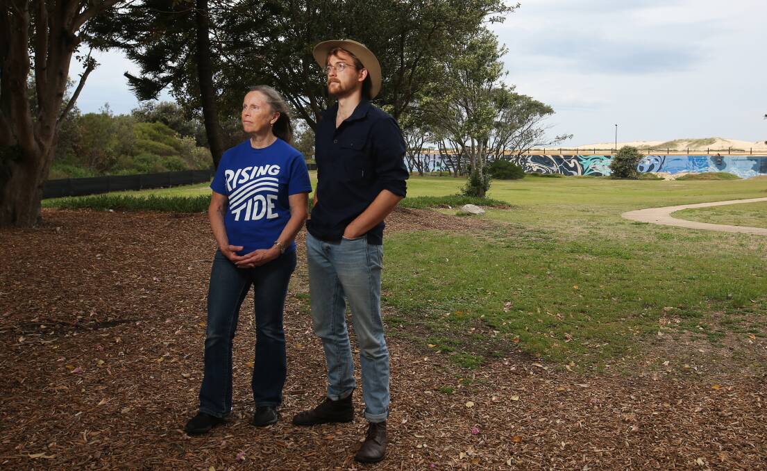 Rising Tide Community Organisers Anne Hodgson and Zack Schofield at Camp Shortland on Monday. Picture by Simone DePeak. 