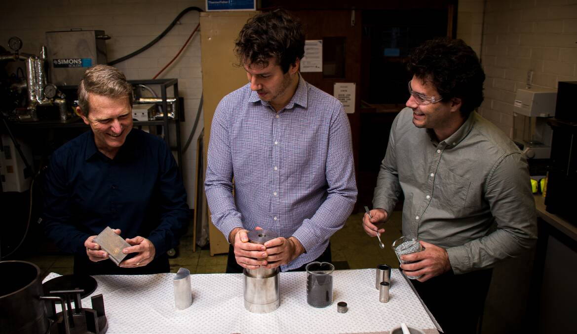 Teamwork: MGA Thermal team members at their lab L-R Professor Erich Kisi, Dr Alex Post and Dr Dylan Cuskelly. Picture: Simon McCarthy.