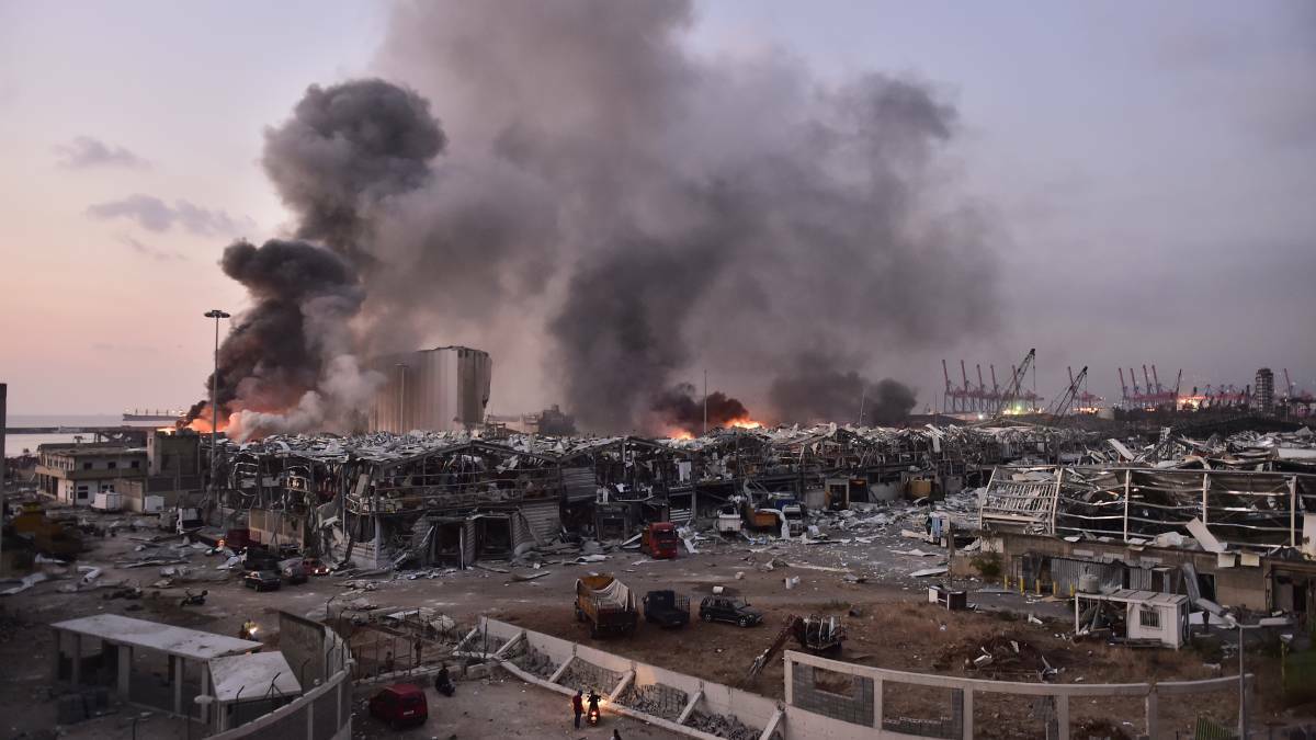 A massive warehouse explosion ripped through Beirut. Picture: Getty Images.