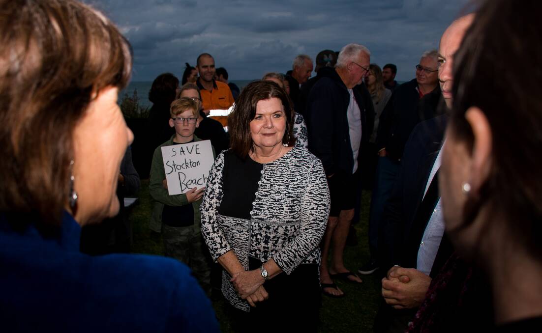 Working together: Local Government Minister Shelley Hancock met with Stockton residents at the surf club on Monday night. Picture: Simon McCarthy