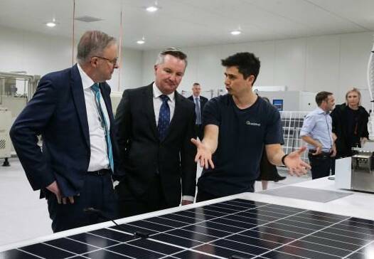 Prime Minister Anthony Albanese and Minister for Climate Change and Energy Chris Bowen attend the opening of the Sun Drive Solar Manufacturing Facility in Sydney. 